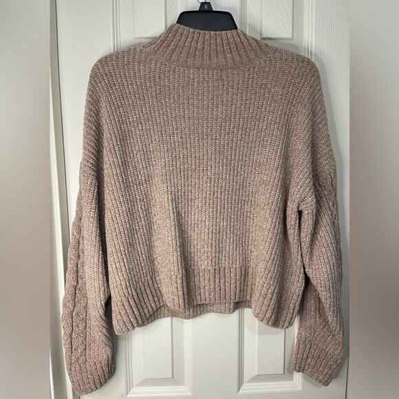Rachel Zoe Tan Cable Knit Cozy Soft Waist Length Sweater size medium - Picture 5 of 5